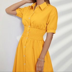 New SHEIN Shirred Waist a puff Sleeve Shirt Dress XL